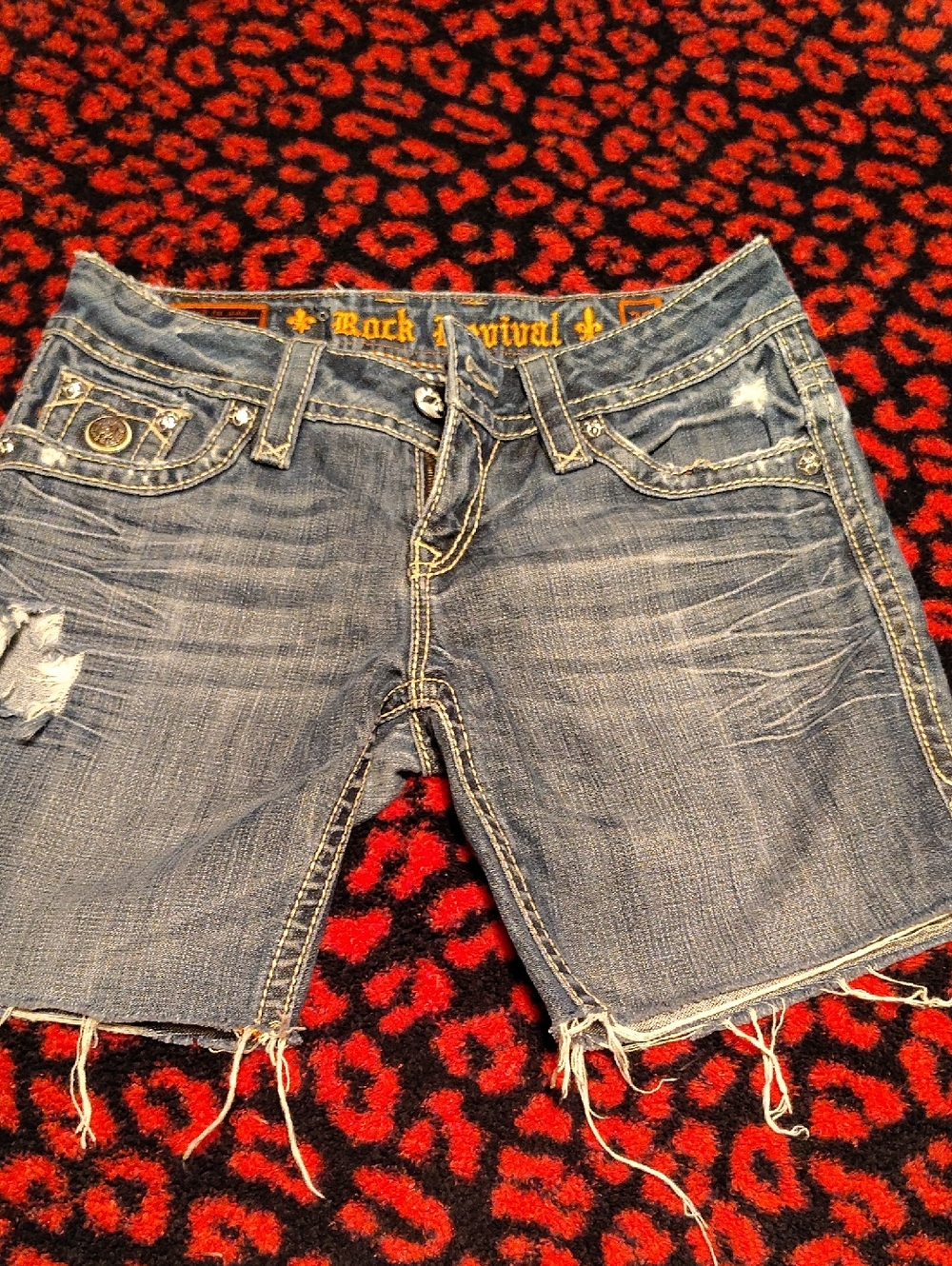 Rock Revival Frayed Denim Cutoff Shorts in Blue